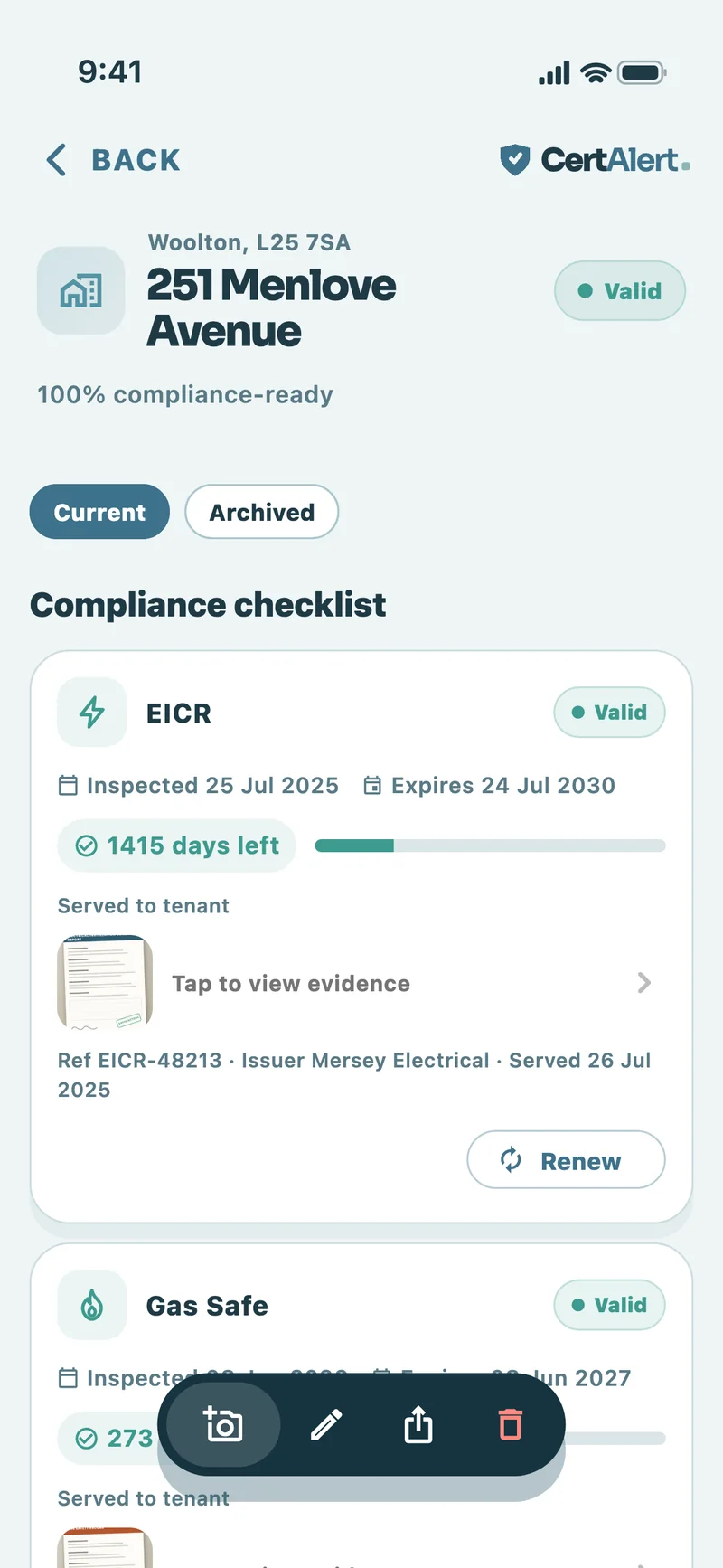 Property detail for 251 Menlove Avenue at 100% compliance with EICR and Gas Safe on file